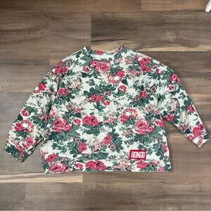Vintage Bongo Womens' AOP Floral Print Crewneck Cropped Sweatshirt Size Medium